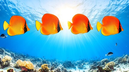 Underwater Paradise: Vibrant Butterflyfish Swimming in a Coral Reef Ecosystem