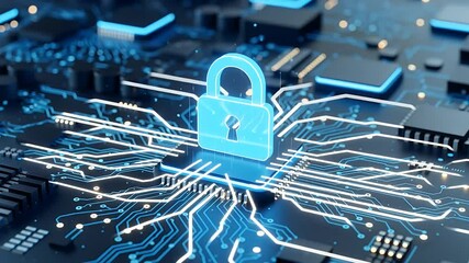 Abstract digital security lock graphic on circuit board technology illustration - Powered by Adobe