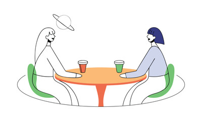  Minimalist Illustration of Casual Meeting with Book and Mug