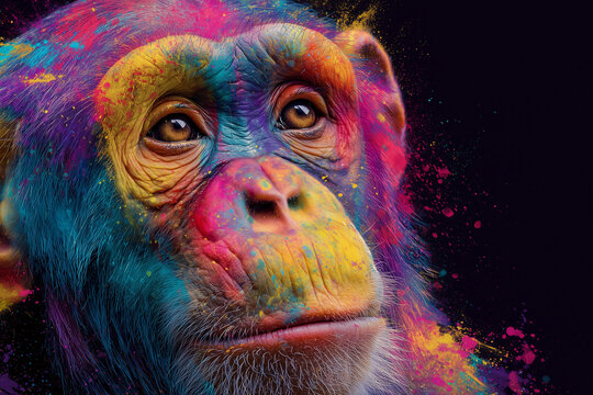 Colorful Paint Splash monkey Portrait