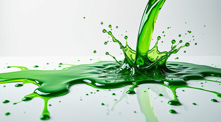 Vibrant Green Liquid Splash Creating Dynamic Patterns on Smooth Surface