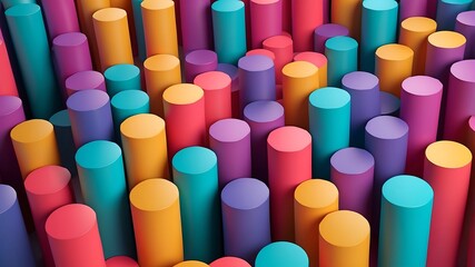 Abstract background featuring a dense field of multi-colored vertical cylinders, evoking a concept of diversity and unity.
