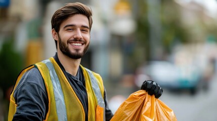Smiling waste worker