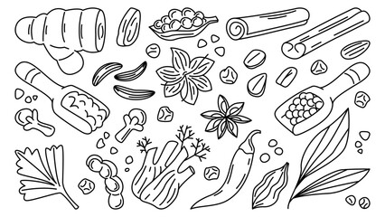 Hand Drawn Indian Spice Collection in Black and White