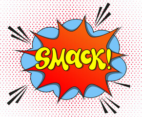 Comic lettering smack. Vector bright cartoon illustration in retro pop art style. Comic text sound effects. EPS 10.	