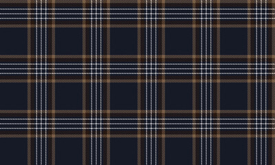 Seamless plaid fabric pattern, blue, brown, yellow, white, suitable for textile design, clothes, skirt, pants, shirt, casual wear, classic pattern for all occasions, vector illustration.