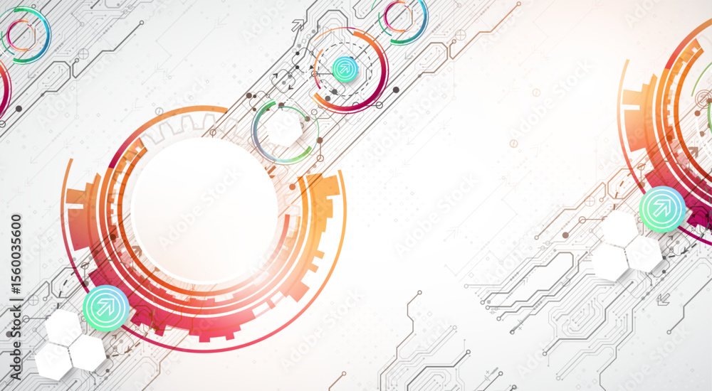 Poster Abstraction on the theme of tech circles. Scientific and technological background. Vector background.