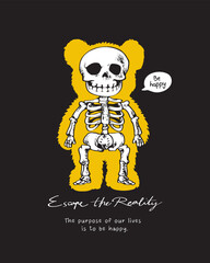 skeleton in bear doll shape vector illustration 