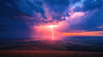 Obraz premium Aerial Photograph of Lightning in Pastel Colored Sky