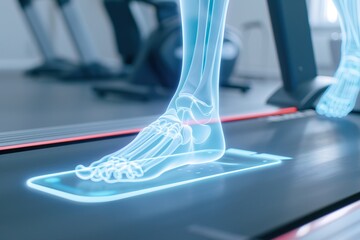 Digital representation of foot biomechanics during treadmill workout session