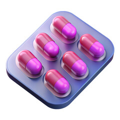 High quality 3d rendering icon of pink and purple pill capsules in a blister pack land transportation isolated on white background