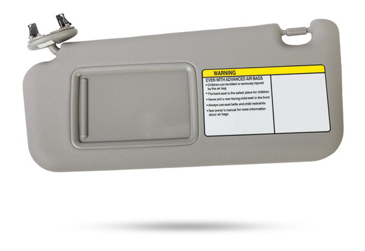 Car visor interior. auto grey sun visor with mirror on white isolated background. Auto service industry. Spare parts catalog.