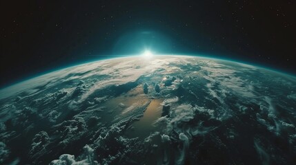 Obraz premium Cinematic shot of planet earth globe clouds and space background.