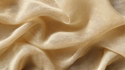 A close up view of folded beige burlap material showing the texture and weave of the fabric