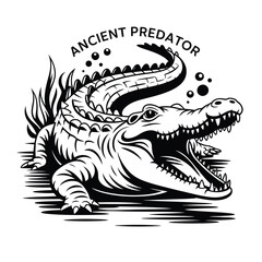 A striking black and white crocodile sticker with open mouth