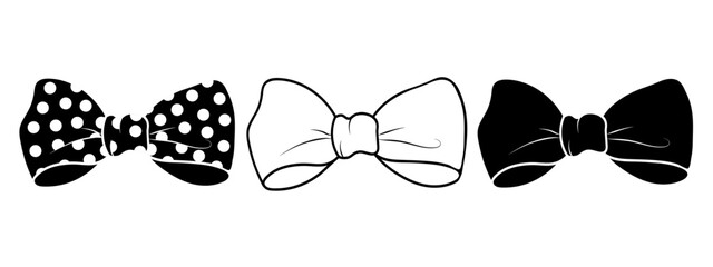 Set of cute vector illustrations of black and white bow tie polka dot bows isolated on white background
