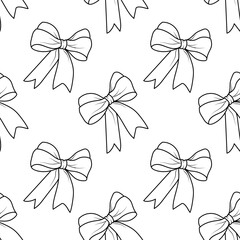 Vector seamless pattern of cute black outline bows. Background for fabric, wrapping paper, textile design