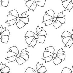 Vector seamless pattern of cute black outline bows. Background for fabric, wrapping paper, textile design