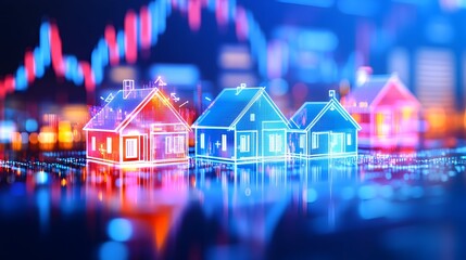 Digital houses market graph cityscape night