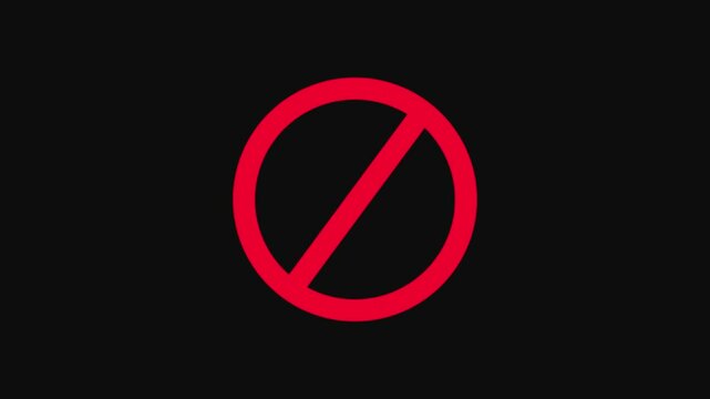 animation on black background International prohibition sign, No symbol. 