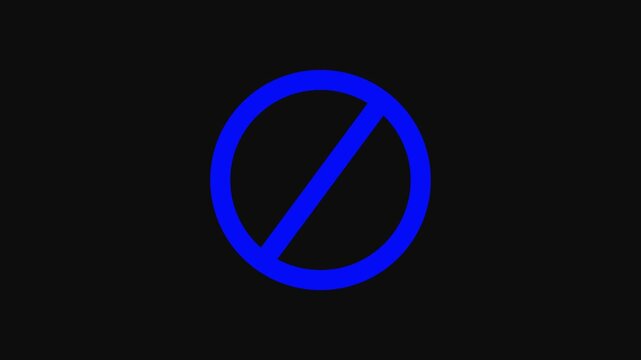 animation on black background International prohibition sign, No symbol. 