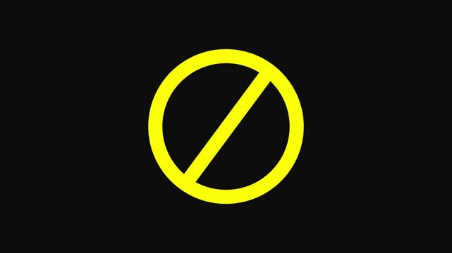 animation on black background International prohibition sign, No symbol. 