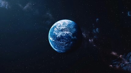 Cinematic shot of planet earth globe clouds and space background.
