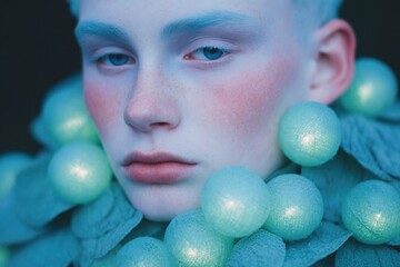 Stunning beauty captured in ethereal fashion portrait with glowing accessories