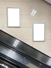 Blank white Poster ads Mock up media advertisement indoor Subway station Escalator