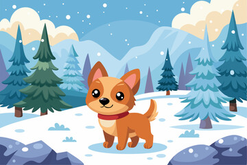 Adorable cartoon illustration of a fluffy white puppy with a red bow and scarf sitting inside a festive red holiday cup 