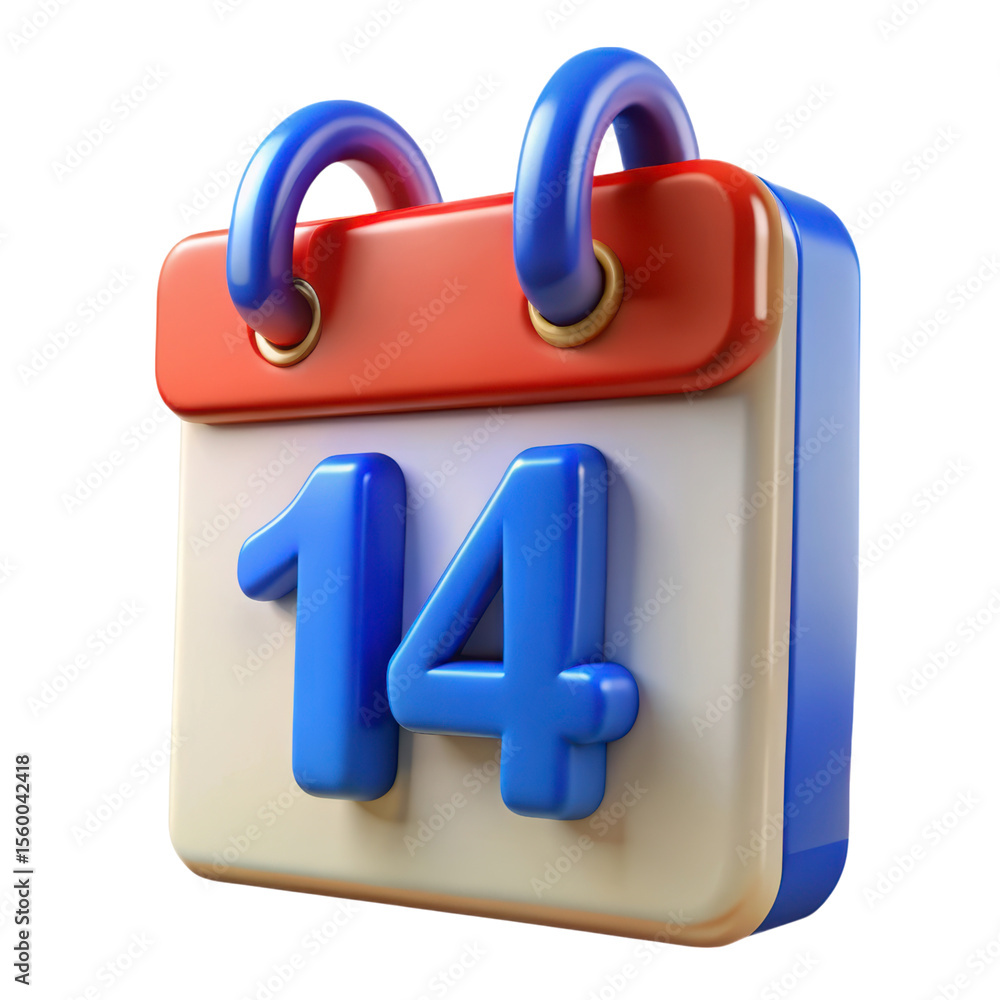 Poster high quality 3d rendering icon of calendar with number 14 isolated on background land transportation