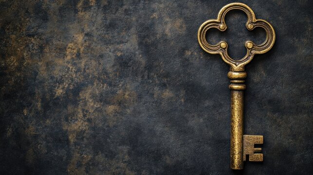 Antique key on dark background - Powered by Adobe