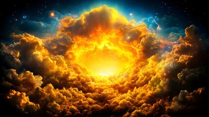 Obraz premium Golden Celestial Sunrise Through Cloudscape