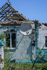 House, roof, damage, destroyed, building, village, war, Russians, de-occupied, territory, ruins,...