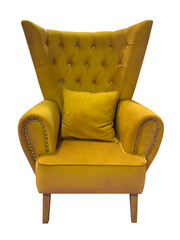 yellow soft vintage armchair isolated on white background