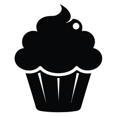 Simple Black Silhouette Icon of a Deliciously Frosted Cupcake, Perfect for Baking and Celebration Graphics