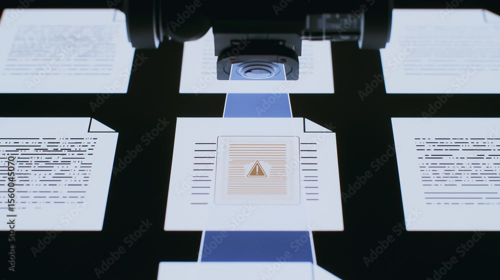 Aufkleber automated document scanning: machine automatically scans documents on the conveyor belt.