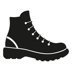 Black Silhouette Icon of a Sturdy Hiking Boot with Laces on a White Background, Ready for Outdoor Adventures