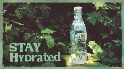 Clear water bottle visual with hydration message “Stay Hydrated” ideal for health campaigns, fitness tips, or wellness products.