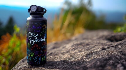 Clear water bottle visual with hydration message “Stay Hydrated” ideal for health campaigns, fitness tips, or wellness products.