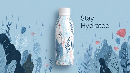 Clear water bottle visual with hydration message “Stay Hydrated” ideal for health campaigns, fitness tips, or wellness products.
