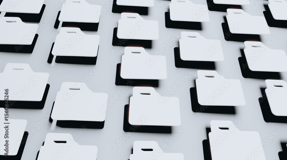 Poster digital data grid: an organized arrangement of digital folders forming a symmetrical grid, suggestin