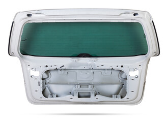 White metallic boot lid reverse side with stiffeners on a white isolated background with a...