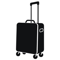 Sleek black silhouette of a modern rolling suitcase, ideal for various travel-related designs, depicting essential luggage for vacations, business trips, and international adventures.