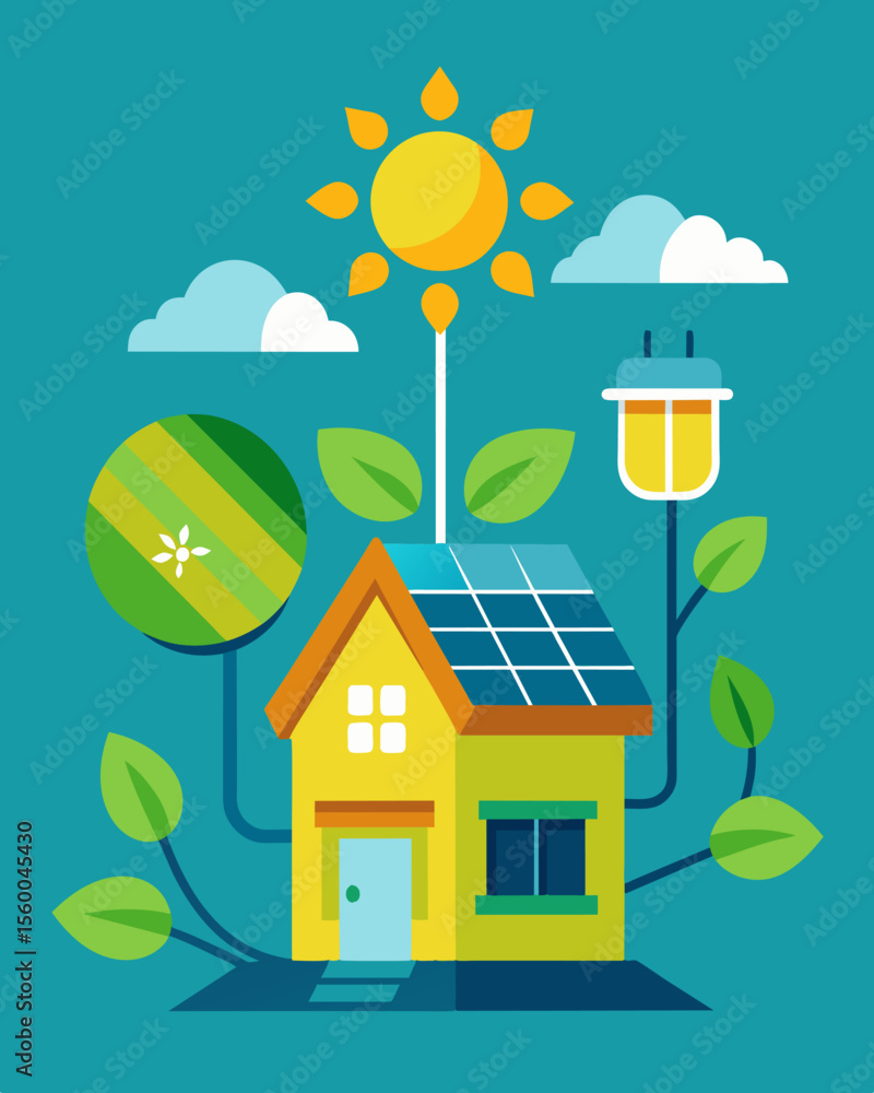 Poster an environmentallyfriendly advertit made possible by a solarpowered billboard.. vector illustration