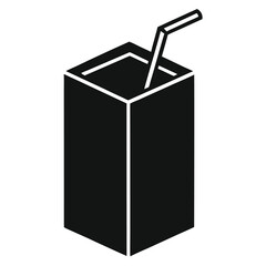 A simple black icon of a juice box with a straw. A vector silhouette representing a drink packet, portable refreshment, and beverage packaging.