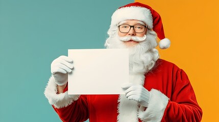 Santa Claus holding blank sign, studio backdrop, Christmas