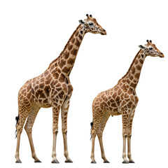 Obraz premium Two giraffes standing side by side, isolated background, vivid color and texture