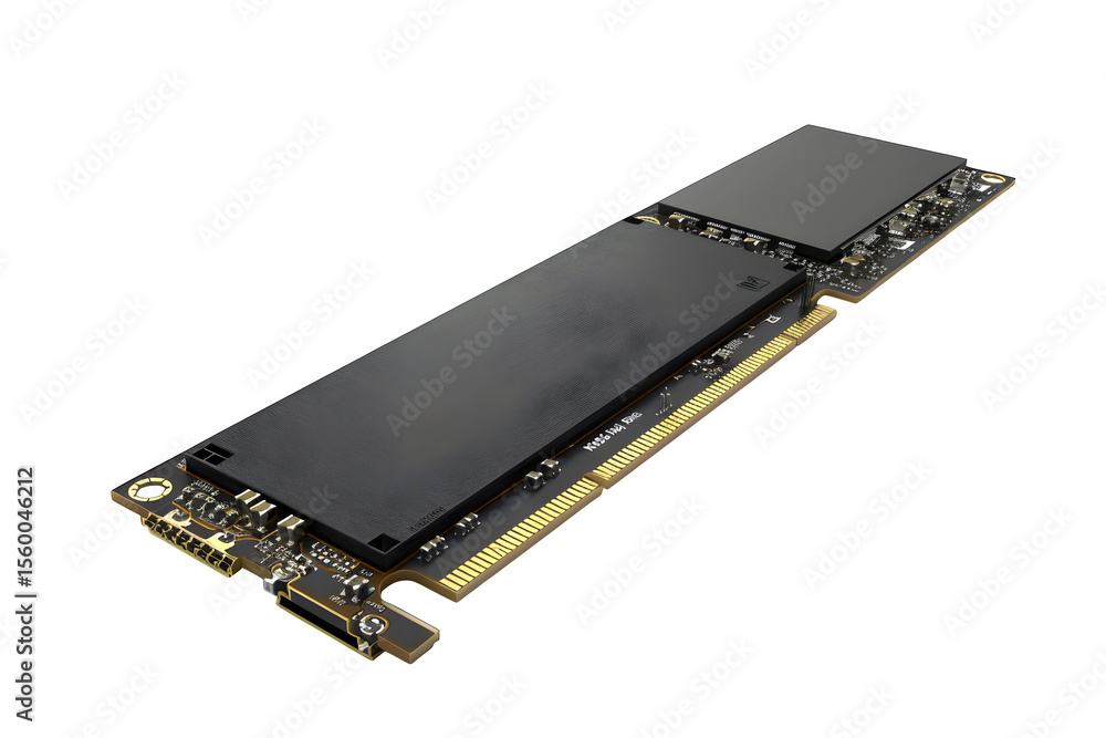Poster nvme solid-state drive m. form factor side view and transparent background and smooth reflective sur