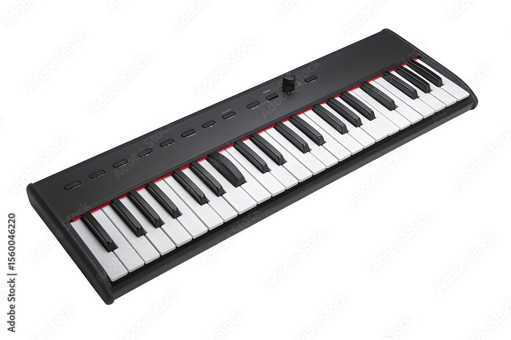 Poster -key bluetooth midi controller keyboard matte finish and centered composition and bright background.